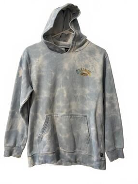 Billabong Hoodie Women’s Size L Blue White Tie Dye Pullover Logo Casual